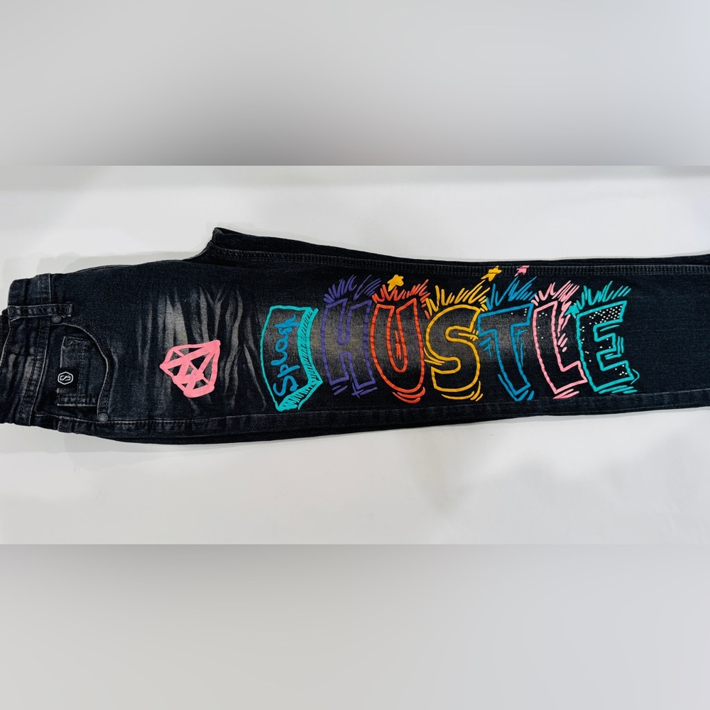 Switch Remarkable Jeans Boys 8 - Black Paint Splatter Whiskers Hip Hop Denim